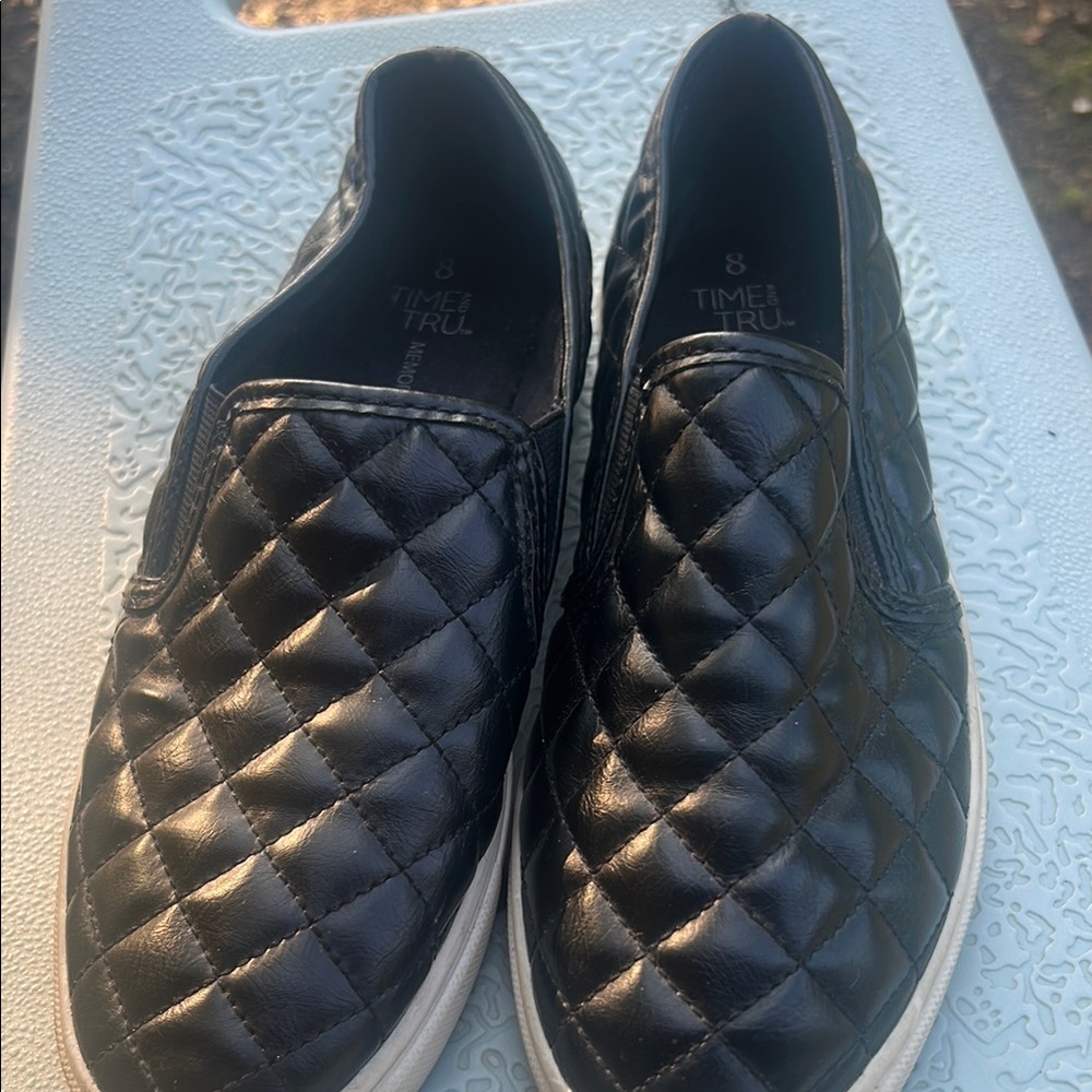 Time and Tru Black Quilted Slip-On Loafers